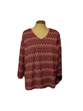 JM Collection Women's Fuchsia Diagonal Striped V-Neck Blouse Plus Size 2X